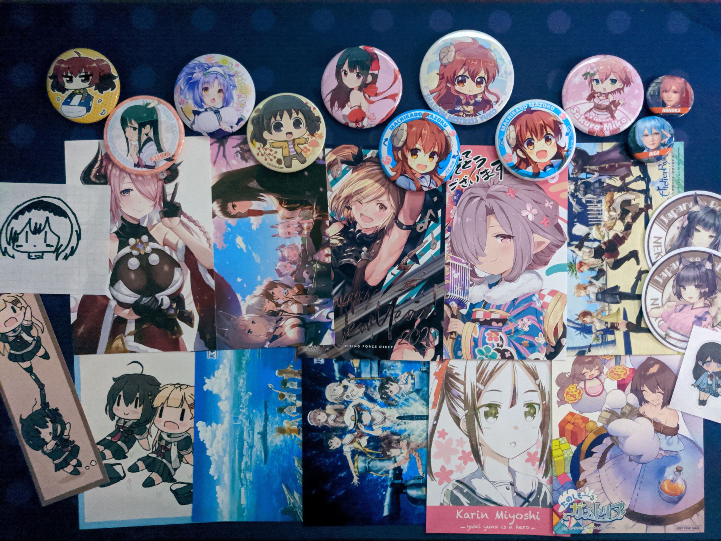 Post cards and can badges